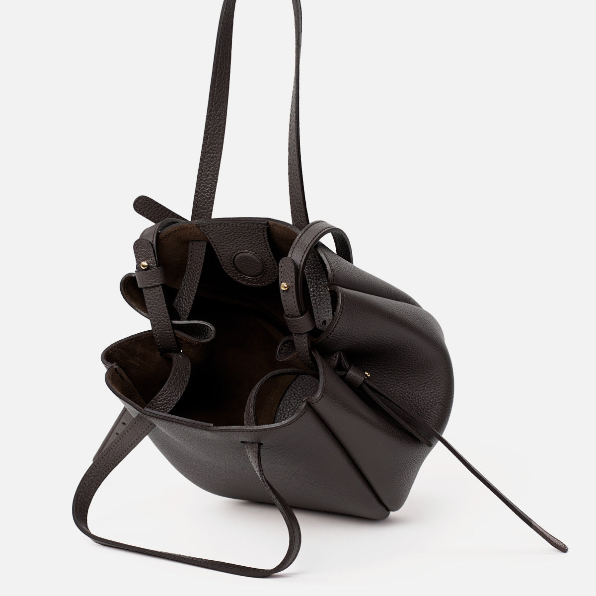 Geanta Mini Pétale, Piele Texturata, Culoare Chocolat Noir, cu Accesorii