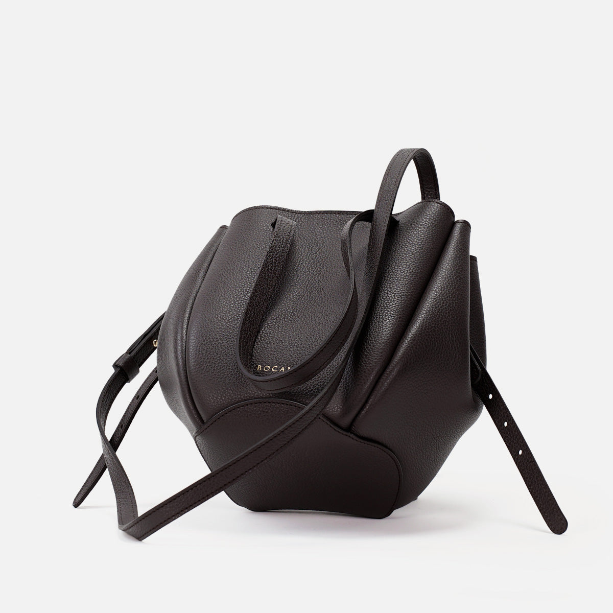 Geanta Mini Pétale, Piele Texturata, Culoare Chocolat Noir, cu Accesorii