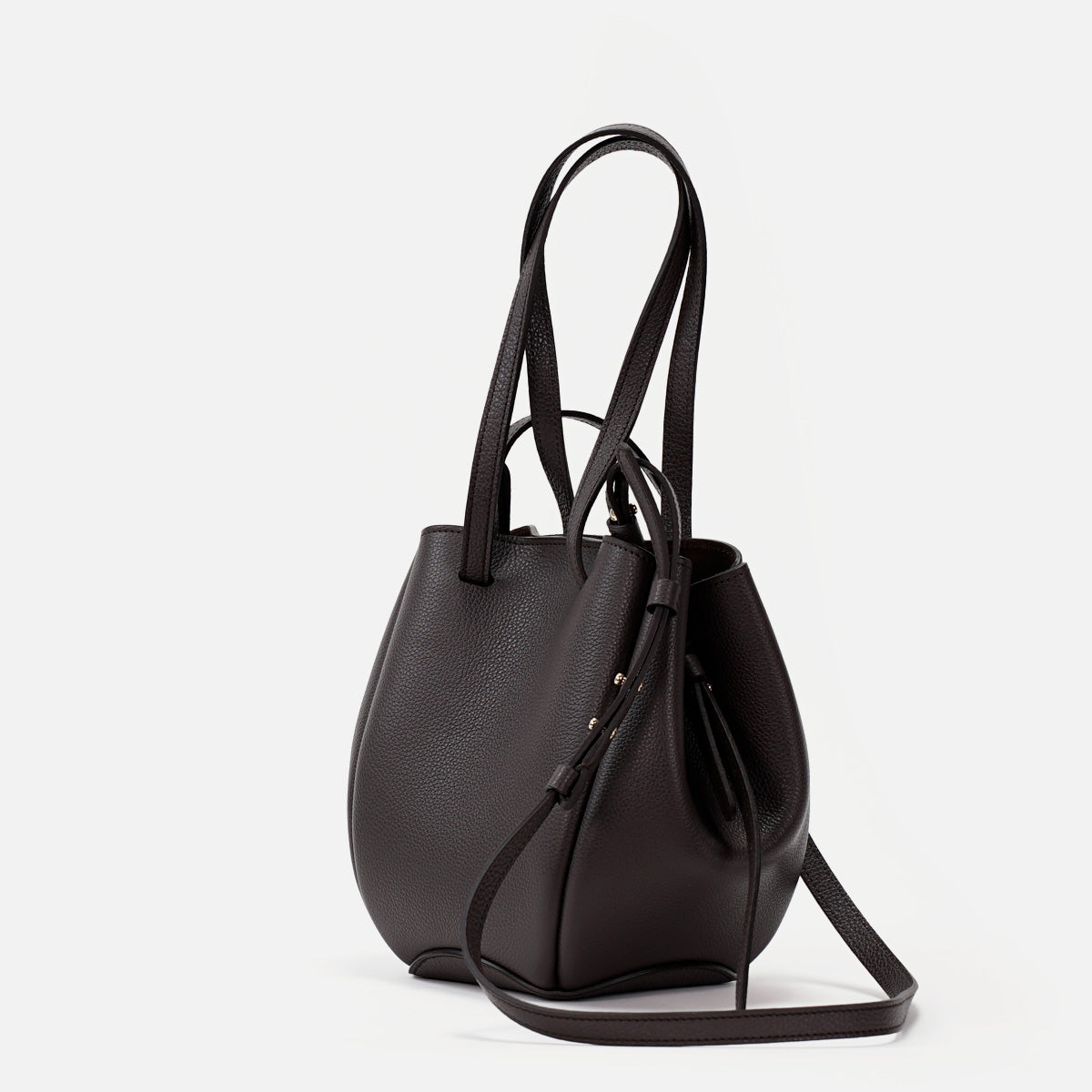 Geanta Mini Pétale, Piele Texturata, Culoare Chocolat Noir, cu Accesorii