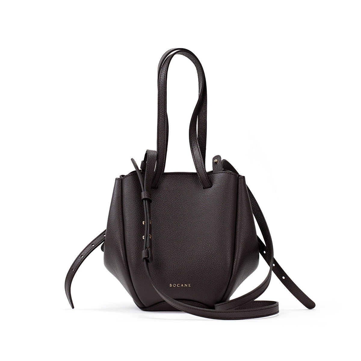 Geanta Mini Pétale, Piele Texturata, Culoare Chocolat Noir, cu Accesorii