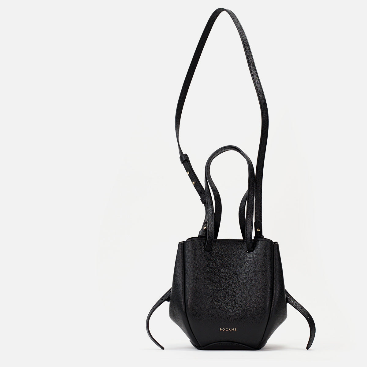Geanta Mini Pétale, Piele Texturata, Neagra, cu Accesorii