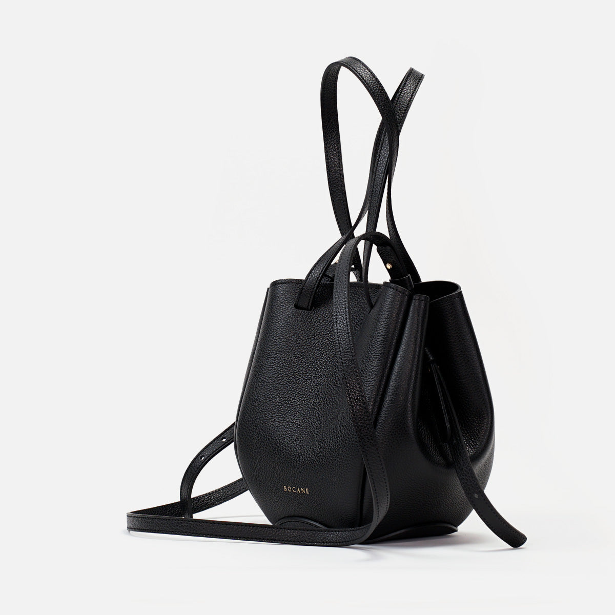 Geanta Mini Pétale, Piele Texturata, Neagra, cu Accesorii
