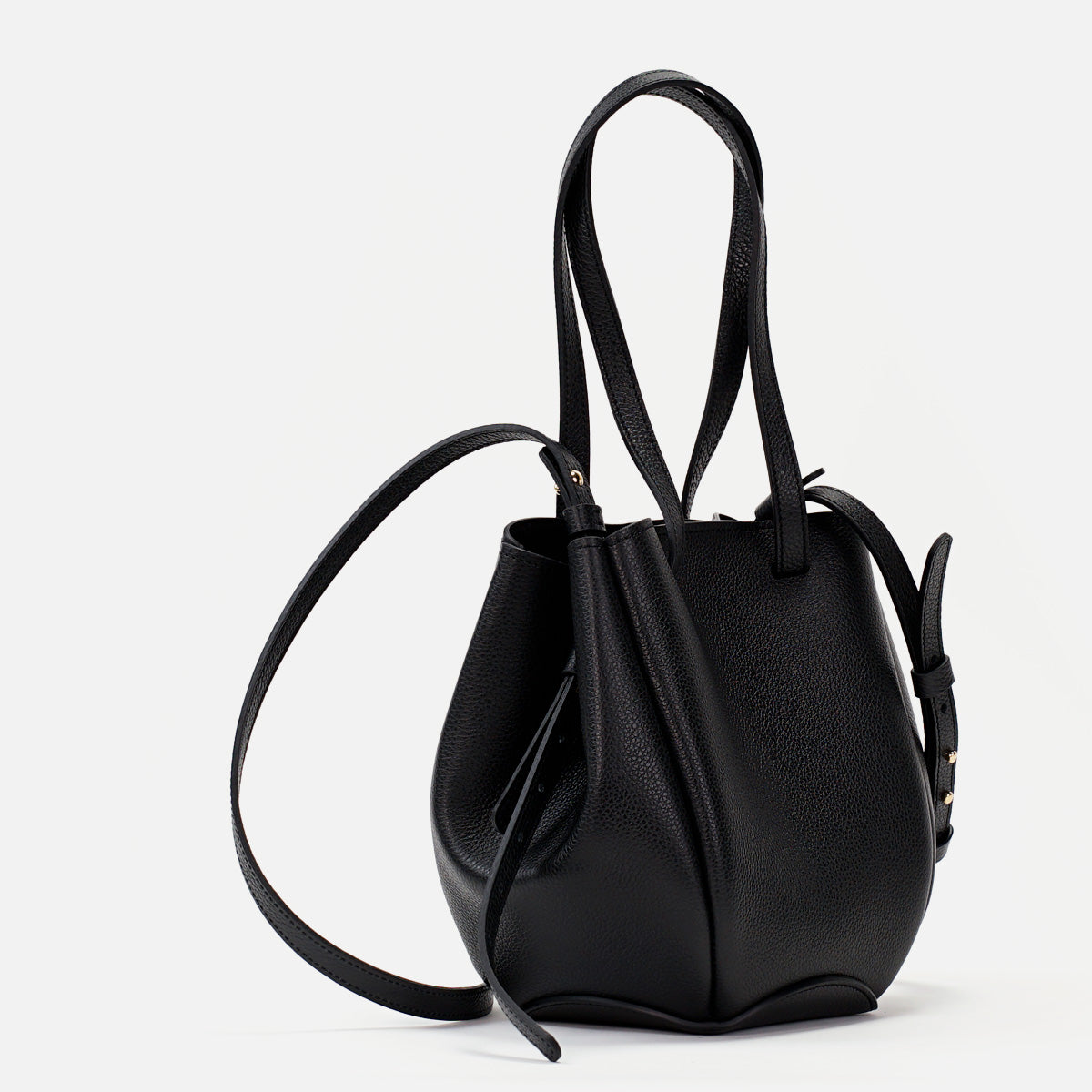 Geanta Mini Pétale, Piele Texturata, Neagra, cu Accesorii