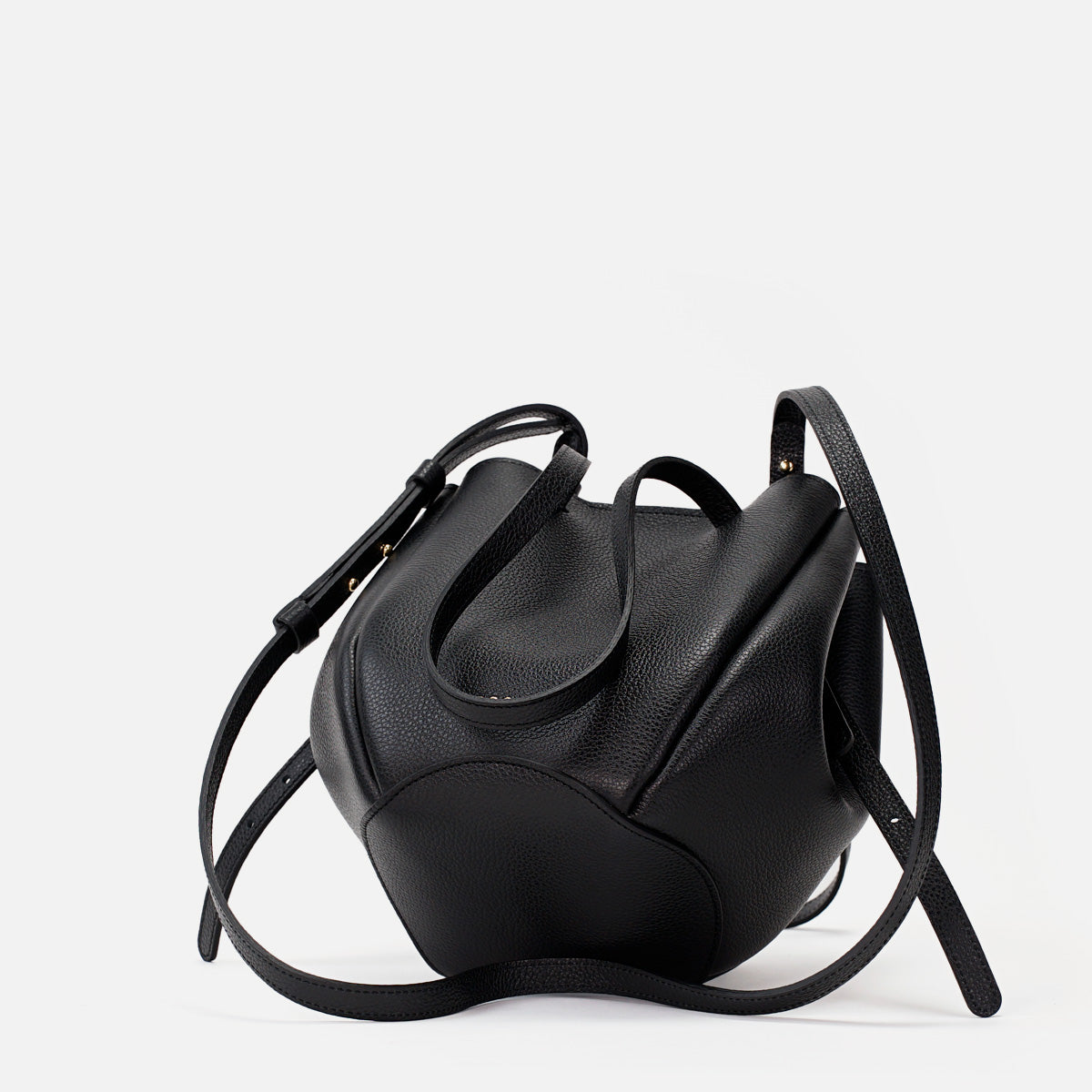 Geanta Mini Pétale, Piele Texturata, Neagra, cu Accesorii