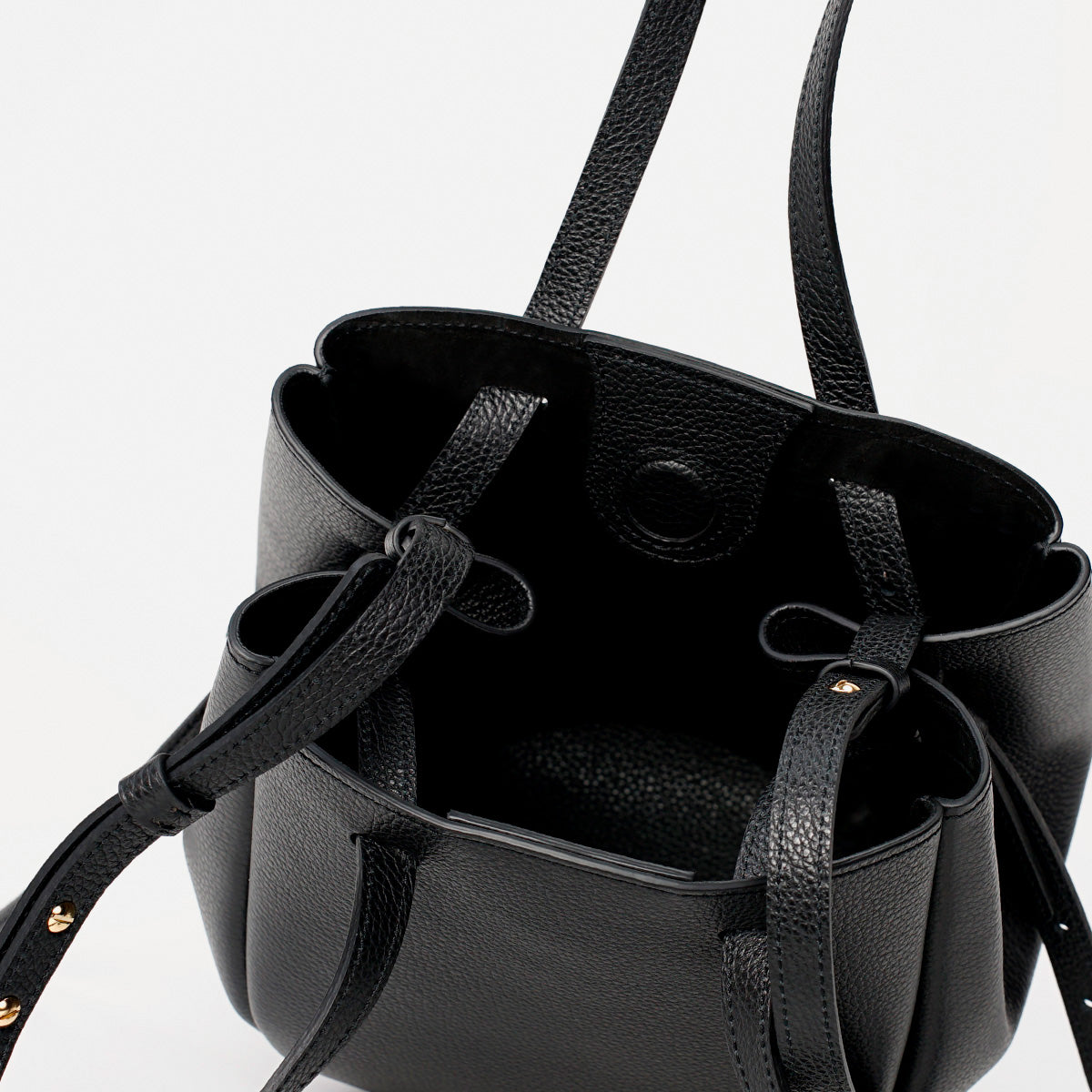Geanta Mini Pétale, Piele Texturata, Neagra, cu Accesorii
