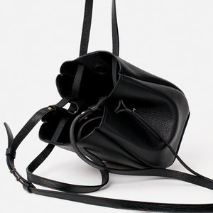 Geanta Mini Pétale, Piele Texturata, Neagra, cu Accesorii