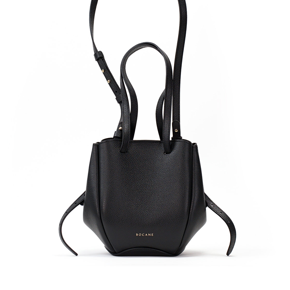 Geanta Mini Pétale, Piele Texturata, Neagra, cu Accesorii