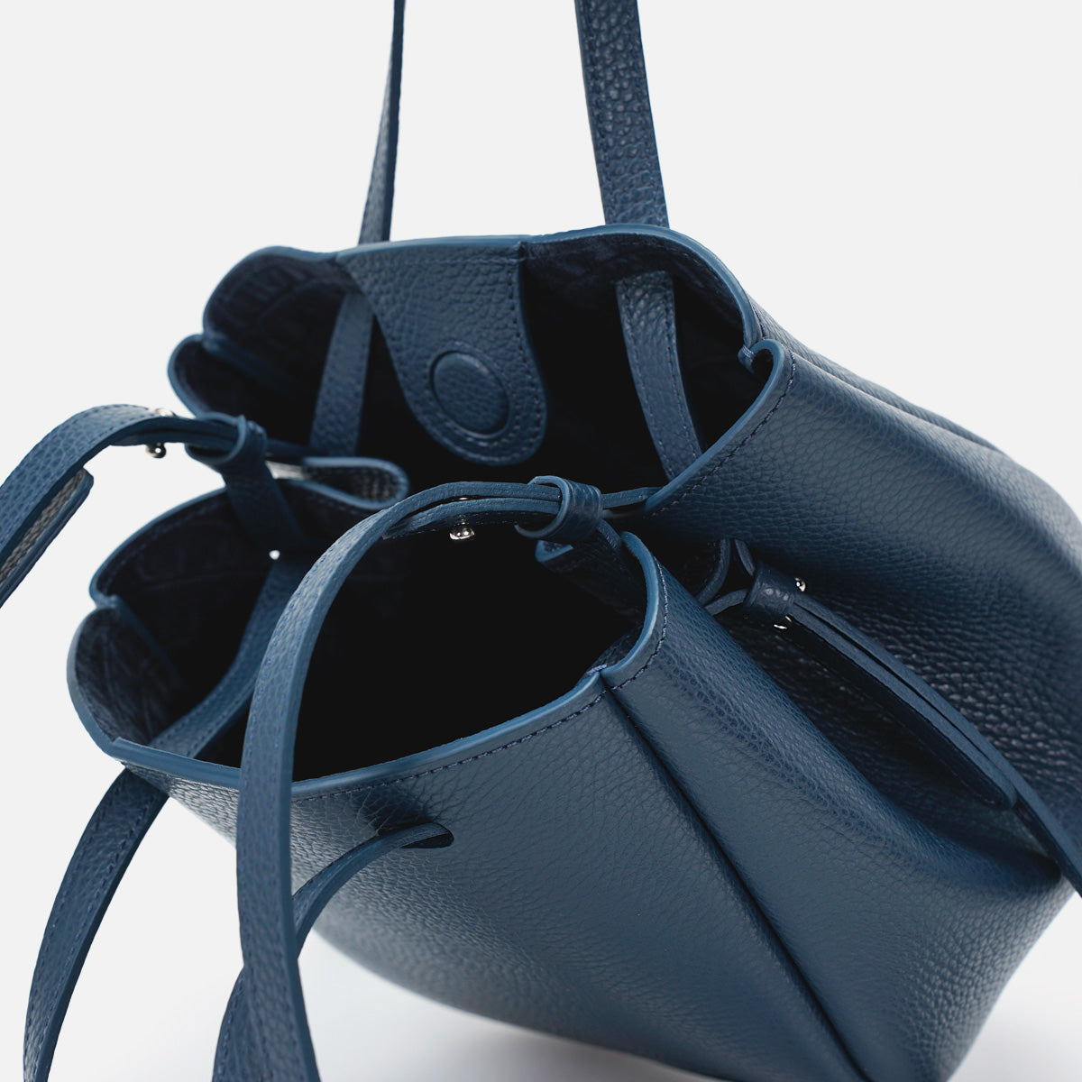 Geanta Mini Pétale, Piele Texturata, Albastru Avio, cu Accesorii