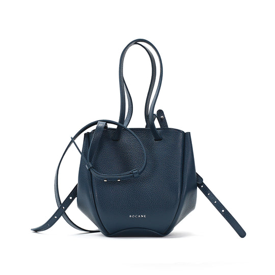 Geanta Mini Pétale, Piele Texturata, Albastru Avio, cu Accesorii