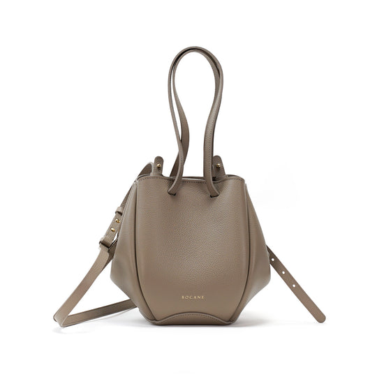 Geanta Mini Pétale, Piele Texturata, Grej, cu Accesorii