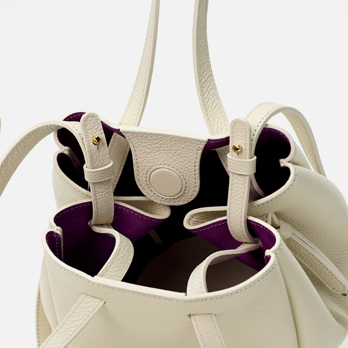 Geanta Mini Pétale, Piele Texturata, Vanilie, cu Accesorii