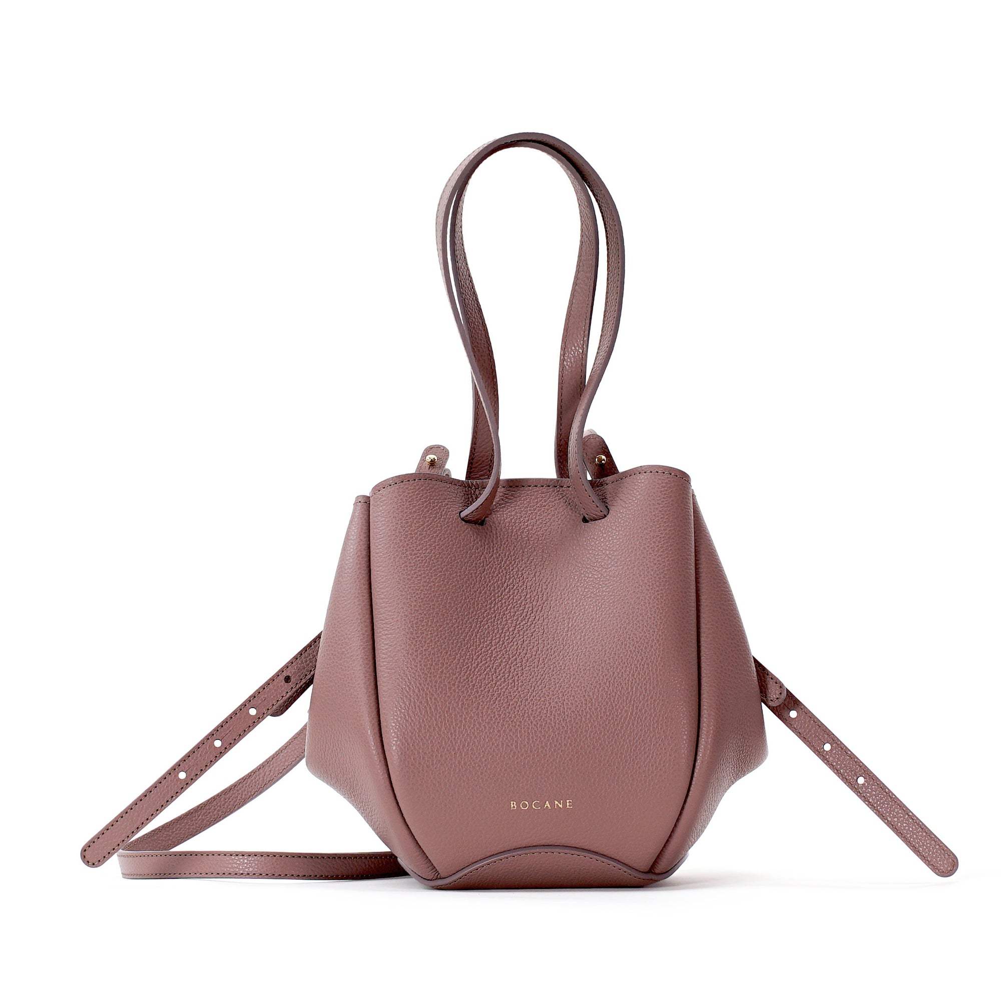 Geanta Mini Pétale, Piele Texturata, Grej-Rosé Balsamic, cu Accesorii