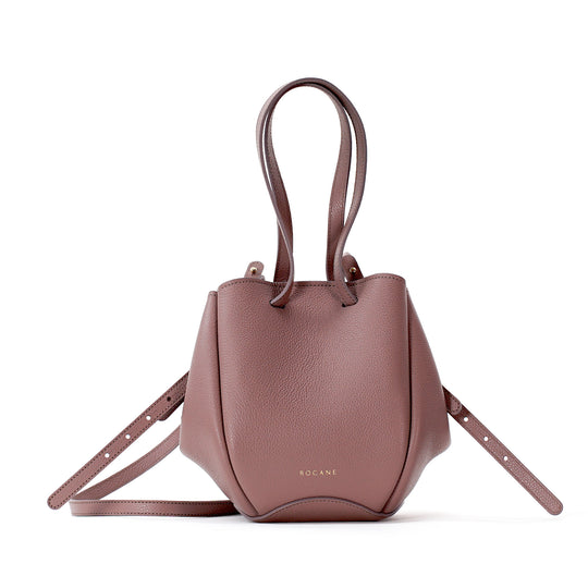 Geanta Mini Pétale, Piele Texturata, Grej-Rosé Balsamic, cu Accesorii