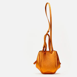 Geanta Mini Pétale, Piele Oranj Metalizat, cu Accesorii