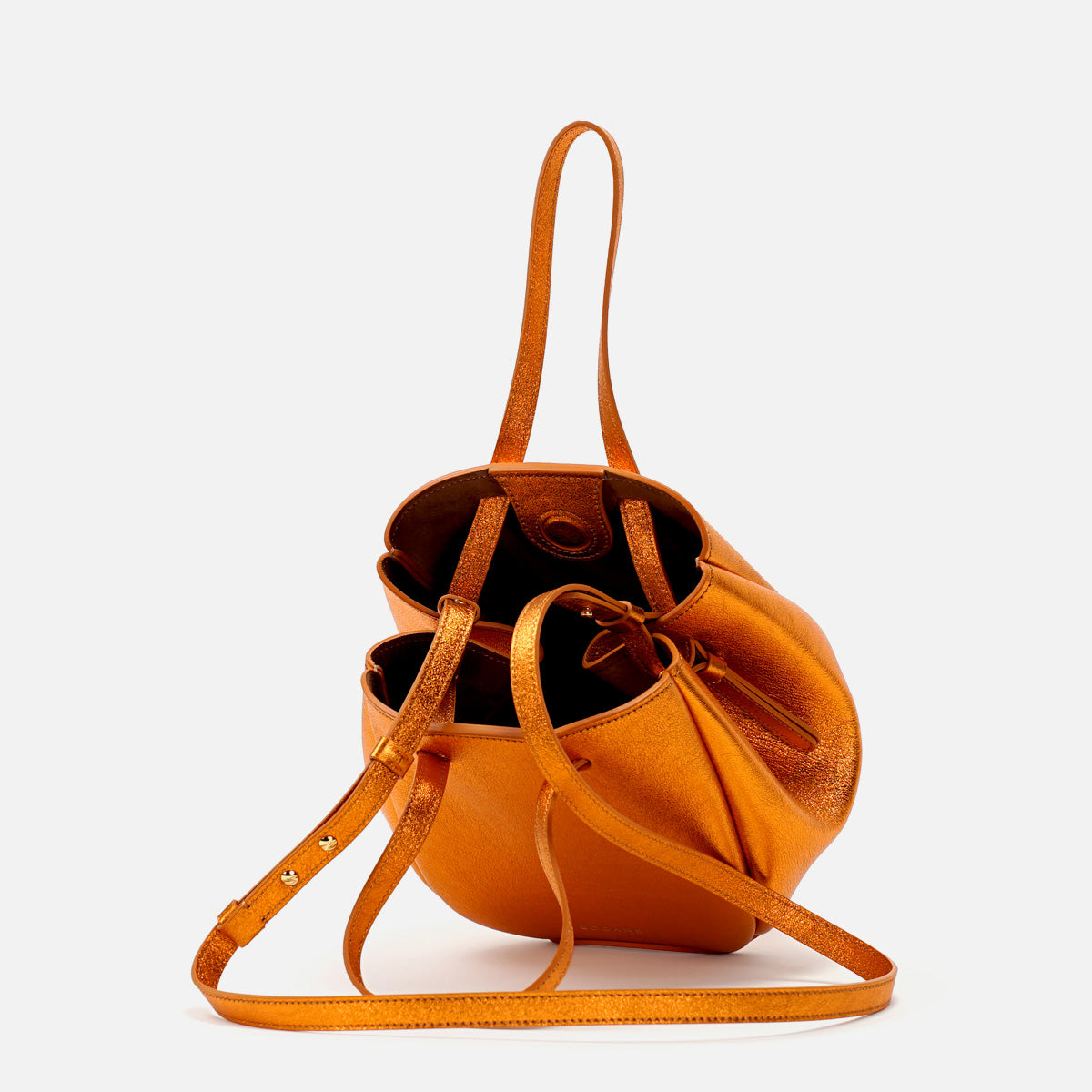 Geanta Mini Pétale, Piele Oranj Metalizat, cu Accesorii