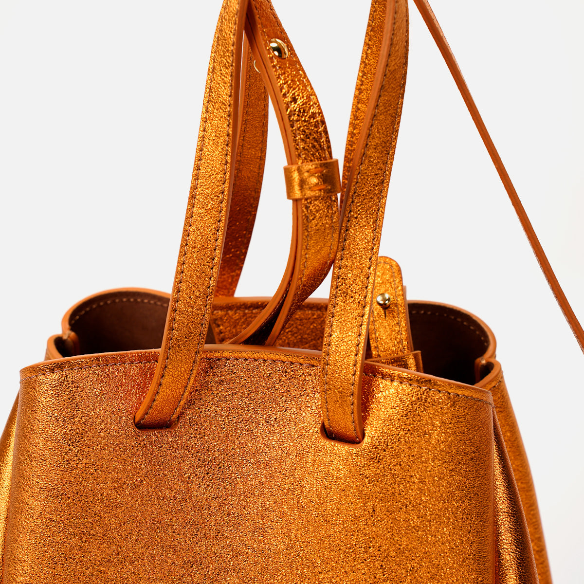 Geanta Mini Pétale, Piele Oranj Metalizat, cu Accesorii