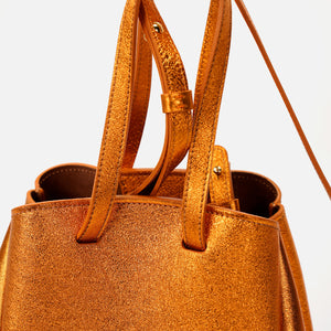 Geanta Mini Pétale, Piele Oranj Metalizat, cu Accesorii