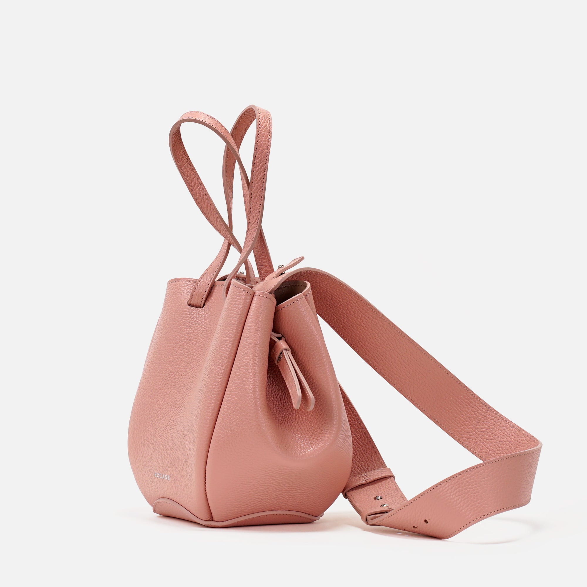 Geanta Mini Pétale, Piele Texturata, Rose Poudré, cu Bareta Lata si Accesorii