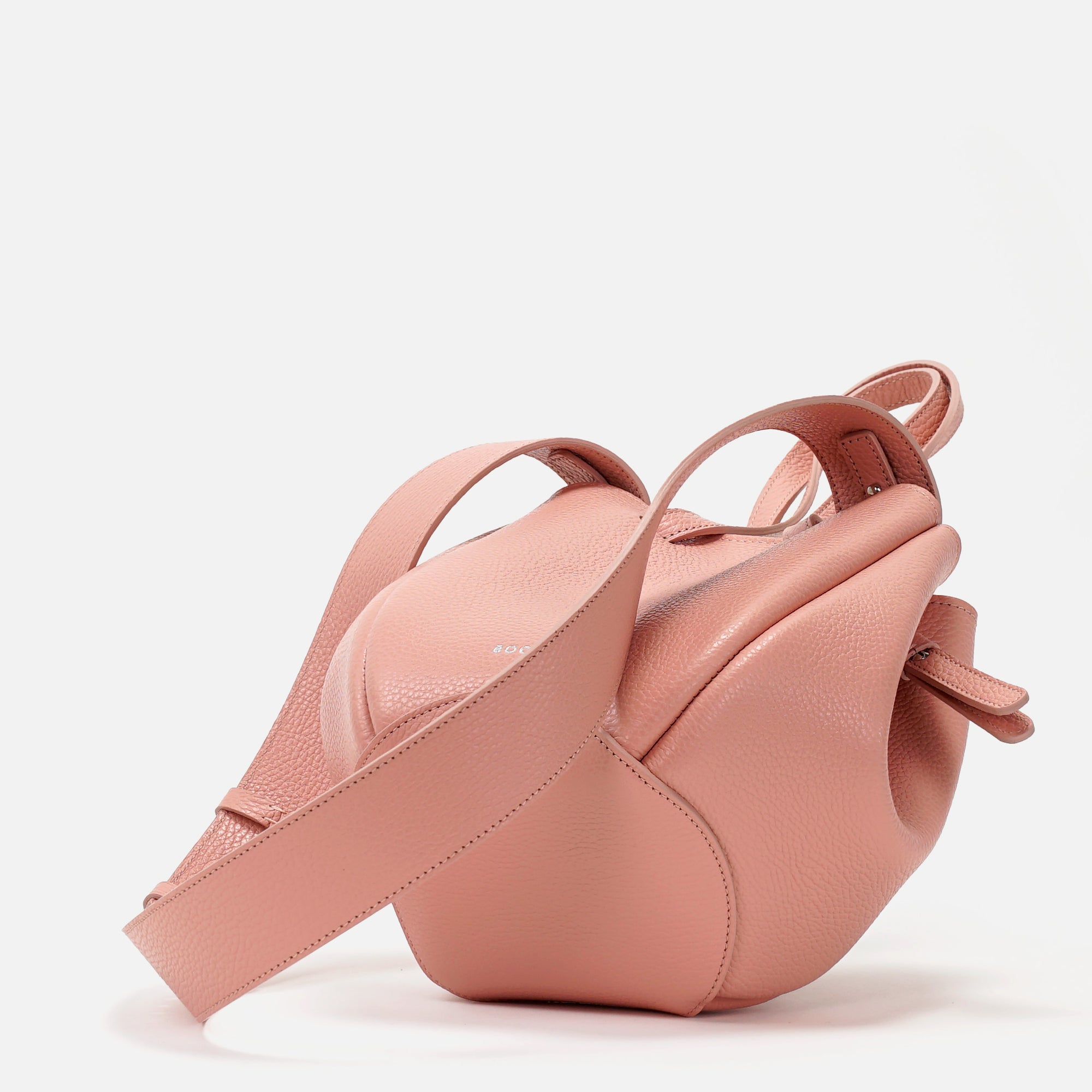 Geanta Mini Pétale, Piele Texturata, Rose Poudré, cu Bareta Lata si Accesorii