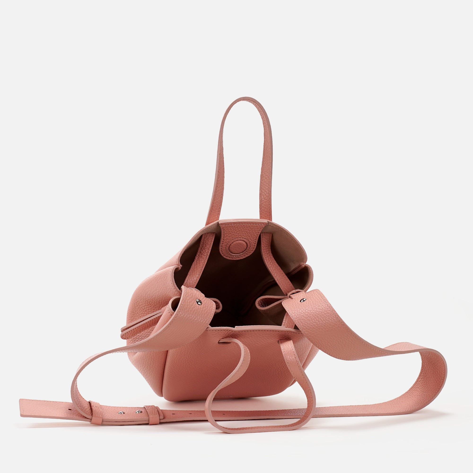 Geanta Mini Pétale, Piele Texturata, Rose Poudré, cu Bareta Lata si Accesorii