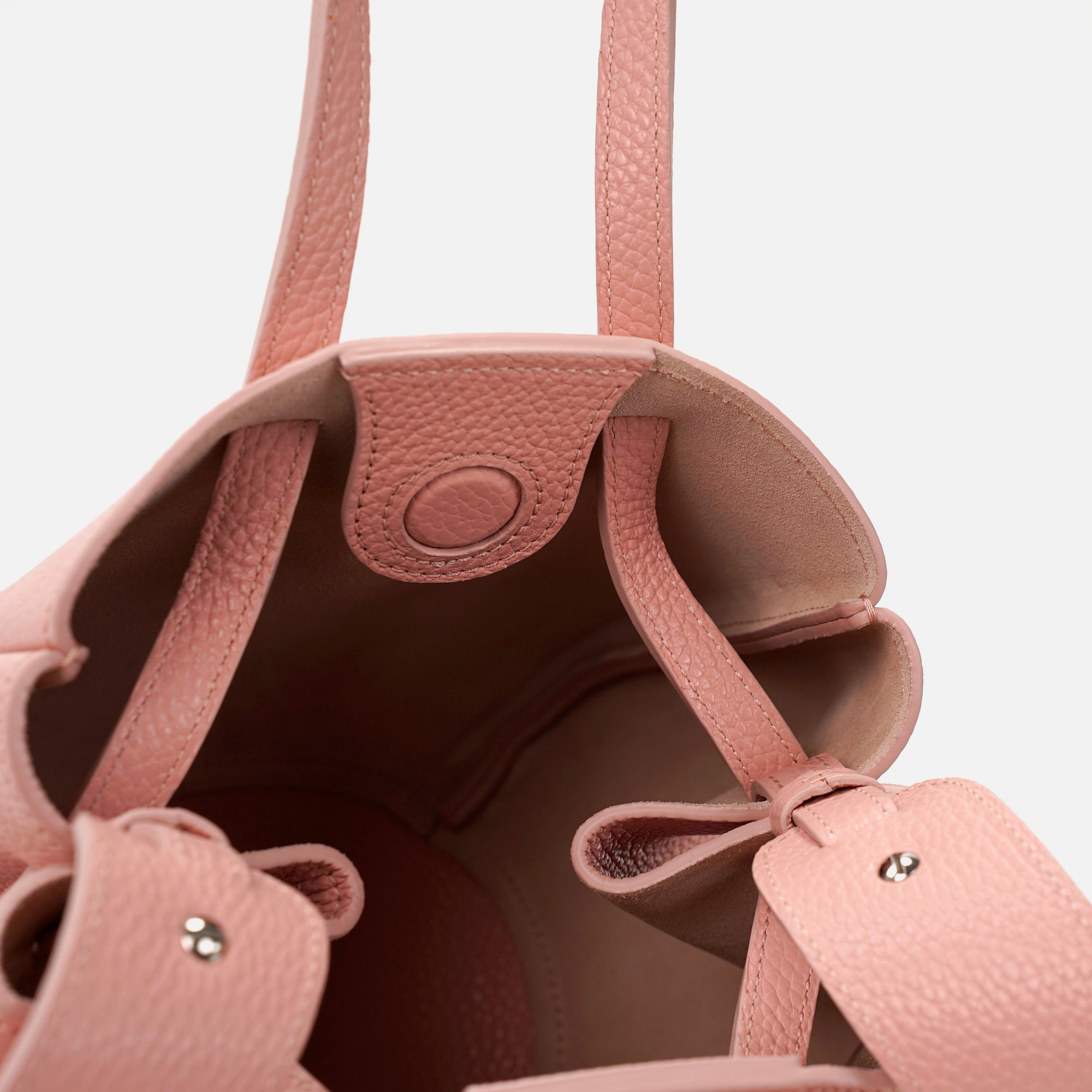 Geanta Mini Pétale, Piele Texturata, Rose Poudré, cu Bareta Lata si Accesorii