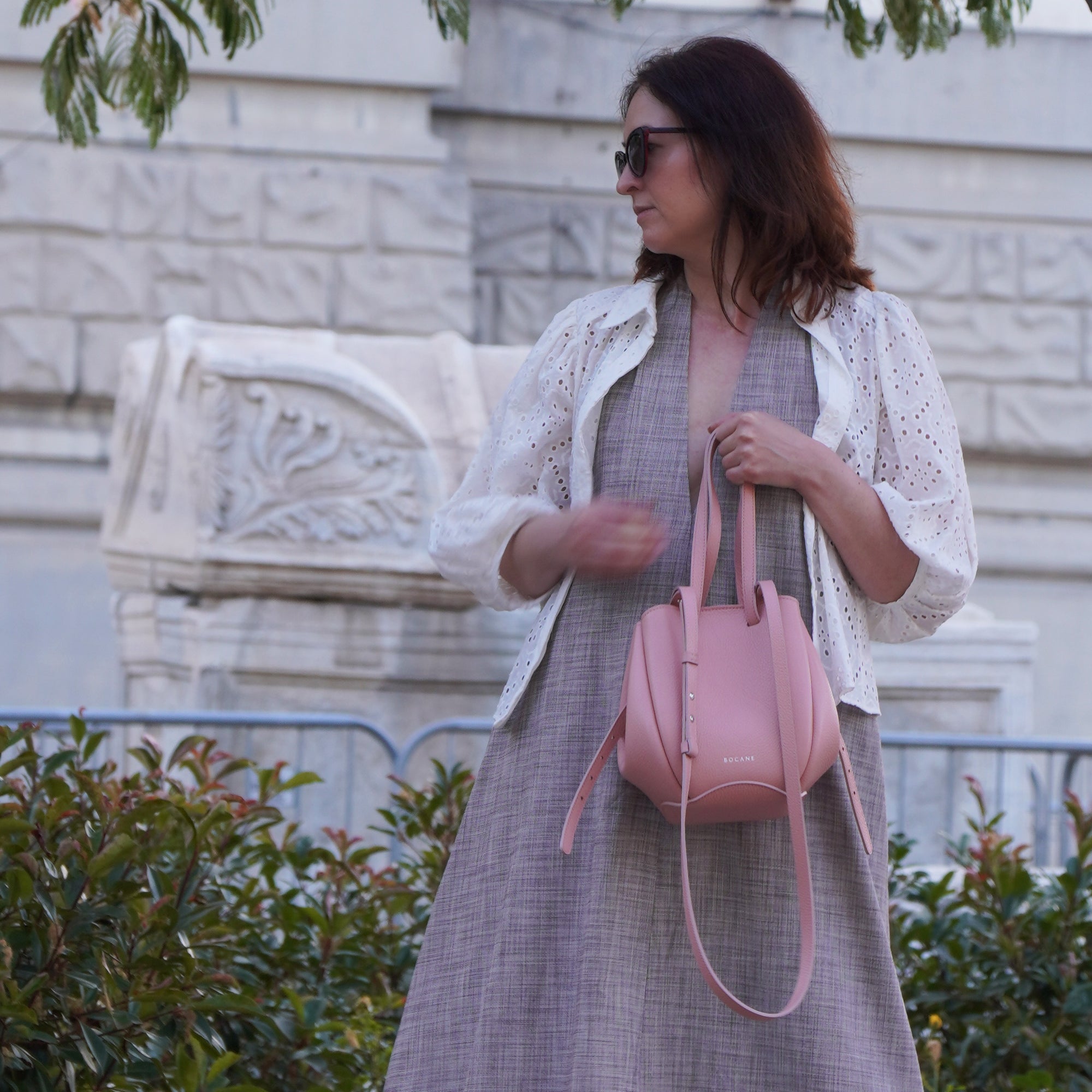 Geanta Mini Pétale, Piele Texturata, Rose Poudré, cu Accesorii