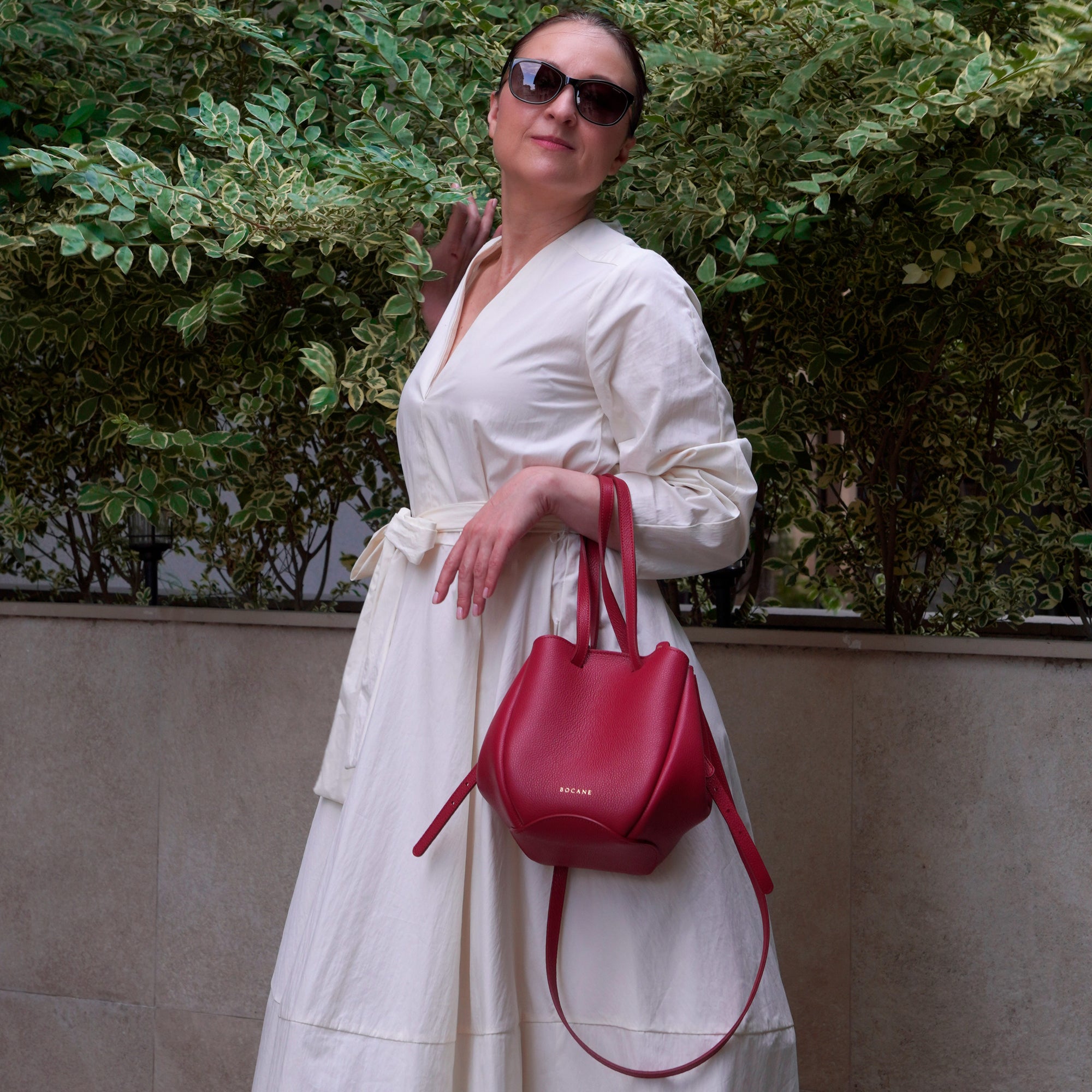 Geanta Mini Pétale, Piele Texturata, Rosu Euphoria, cu Accesorii