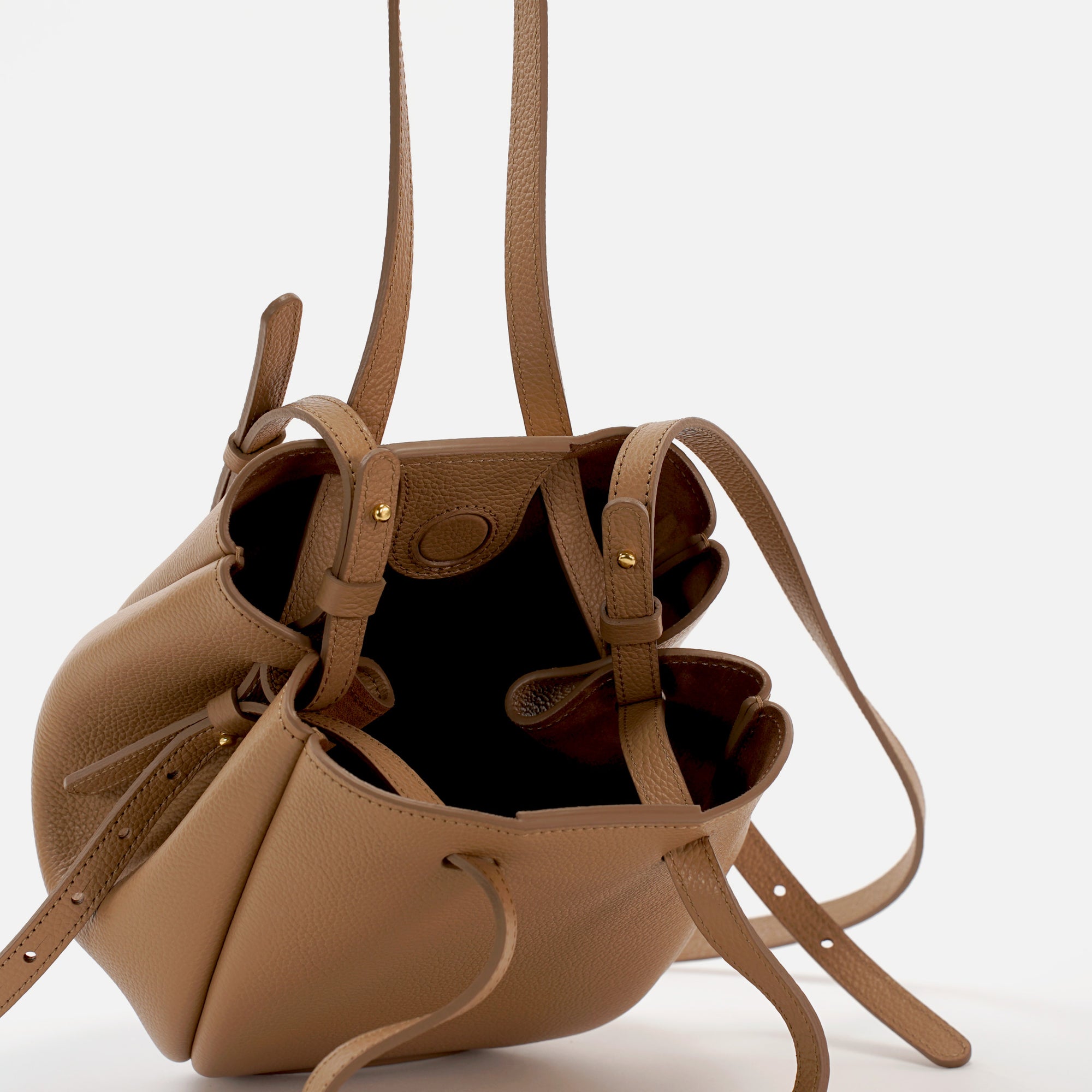 Geanta Mini Pétale, Piele Texturata, Cappuccino, cu Accesorii