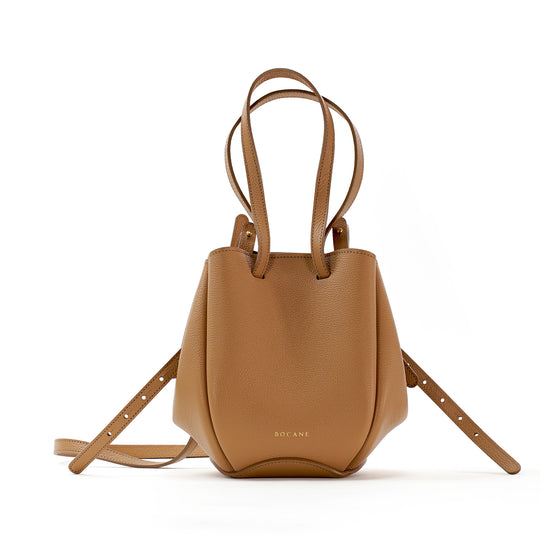 Geanta Mini Pétale, Piele Texturata, Cappuccino, cu Accesorii