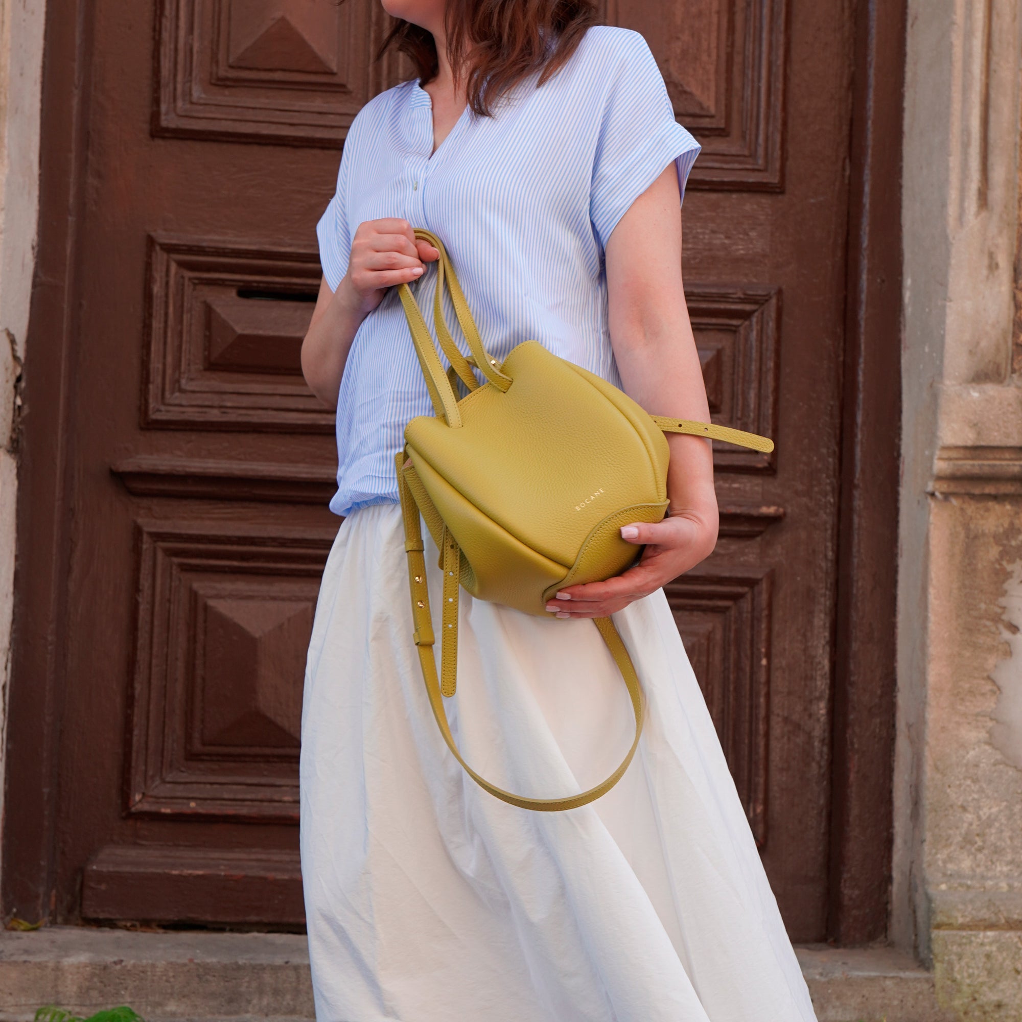 Geanta Mini Pétale, Piele Texturata, Verde Vinaigrette, cu Accesorii