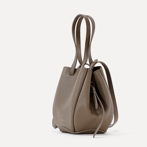 Geanta Mini Pétale, Piele Texturata, Grej Inchis, cu Accesorii