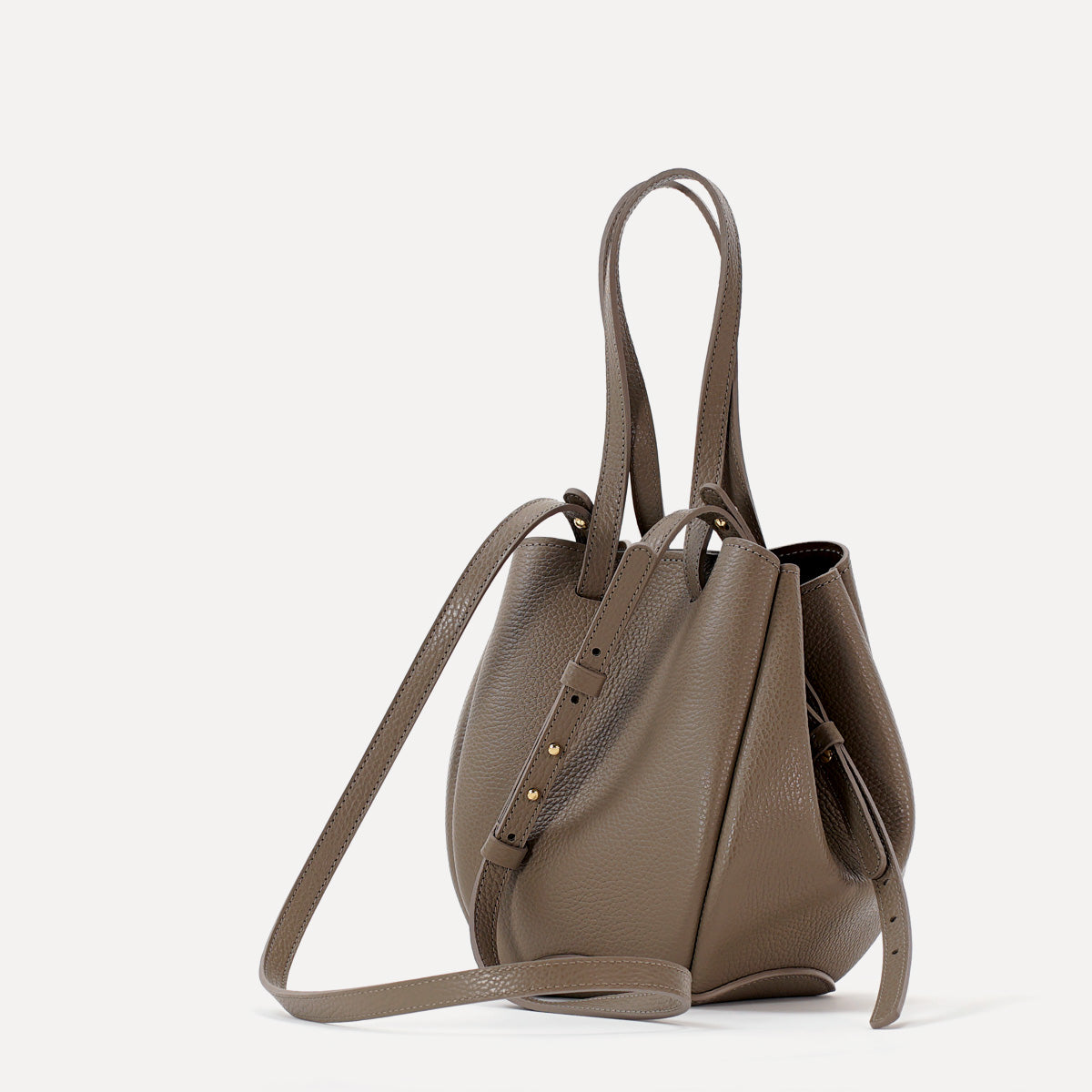 Geanta Mini Pétale, Piele Texturata, Grej Inchis, cu Accesorii