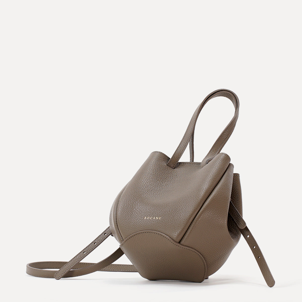 Geanta Mini Pétale, Piele Texturata, Grej Inchis, cu Accesorii