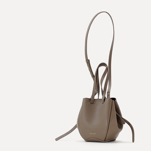 Geanta Mini Pétale, Piele Texturata, Grej Inchis, cu Accesorii