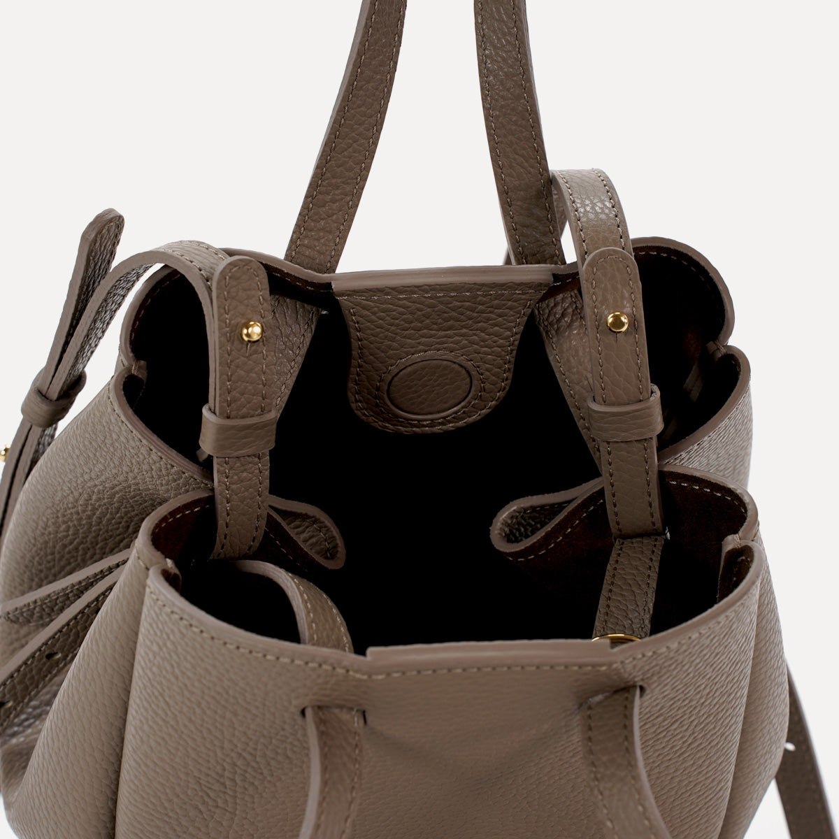 Geanta Mini Pétale, Piele Texturata, Grej Inchis, cu Accesorii