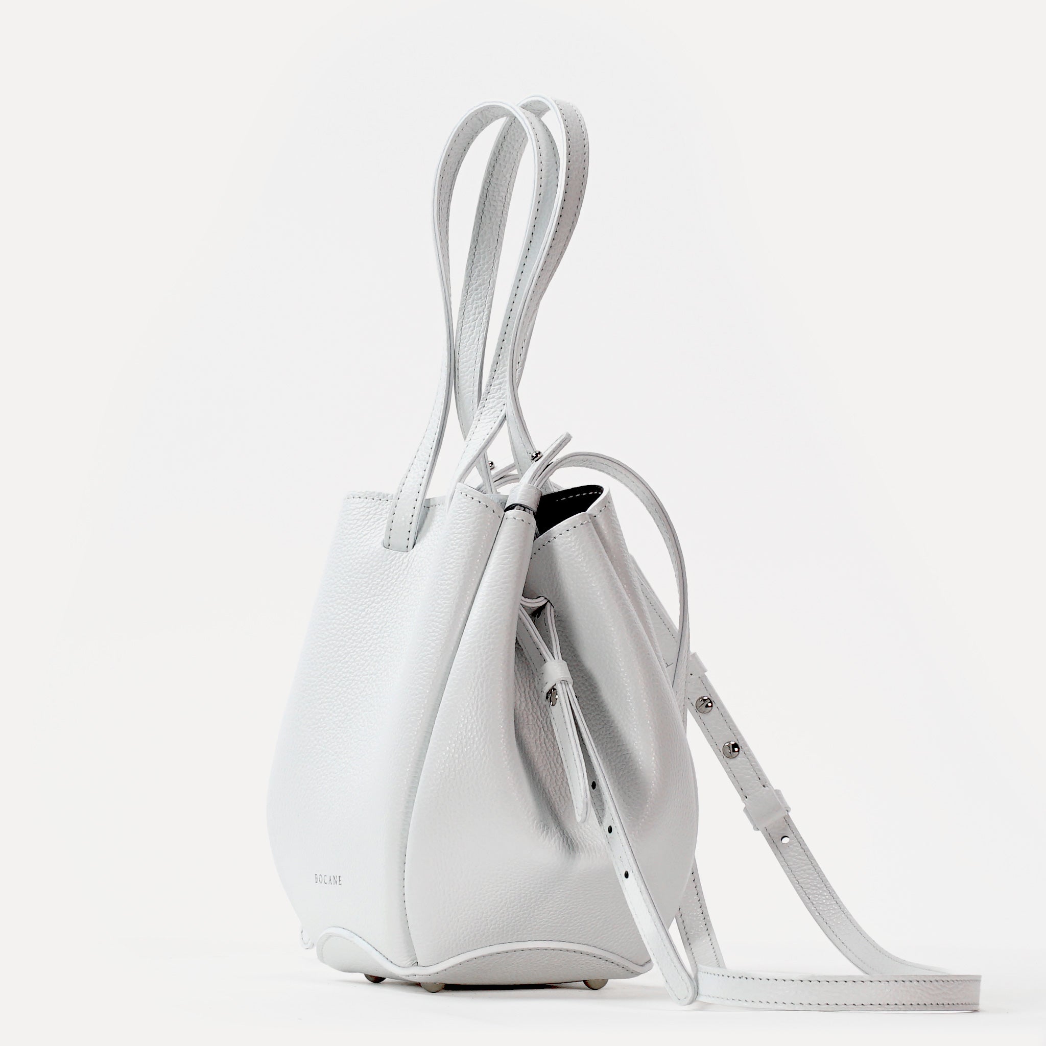 Geanta Mini Pétale, Piele Texturata, Culoare Alb Pur, cu Accesorii