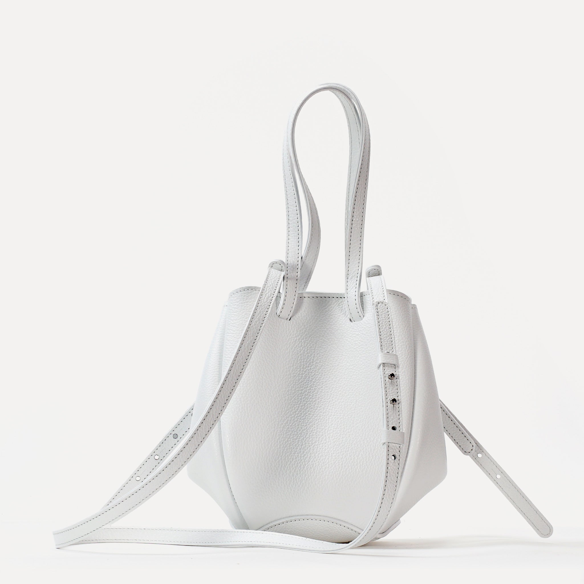 Geanta Mini Pétale, Piele Texturata, Culoare Alb Pur, cu Accesorii