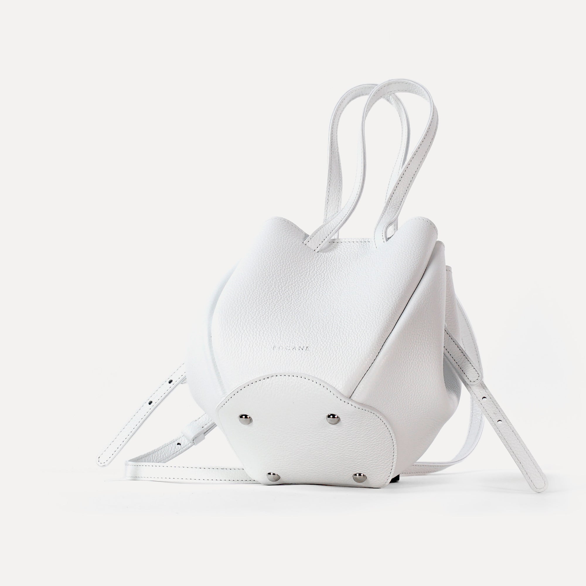Geanta Mini Pétale, Piele Texturata, Culoare Alb Pur, cu Accesorii