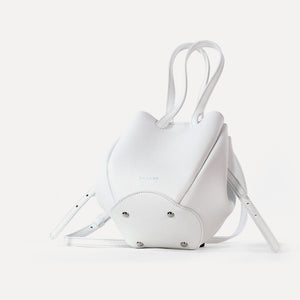 Geanta Mini Pétale, Piele Texturata, Culoare Alb Pur, cu Accesorii