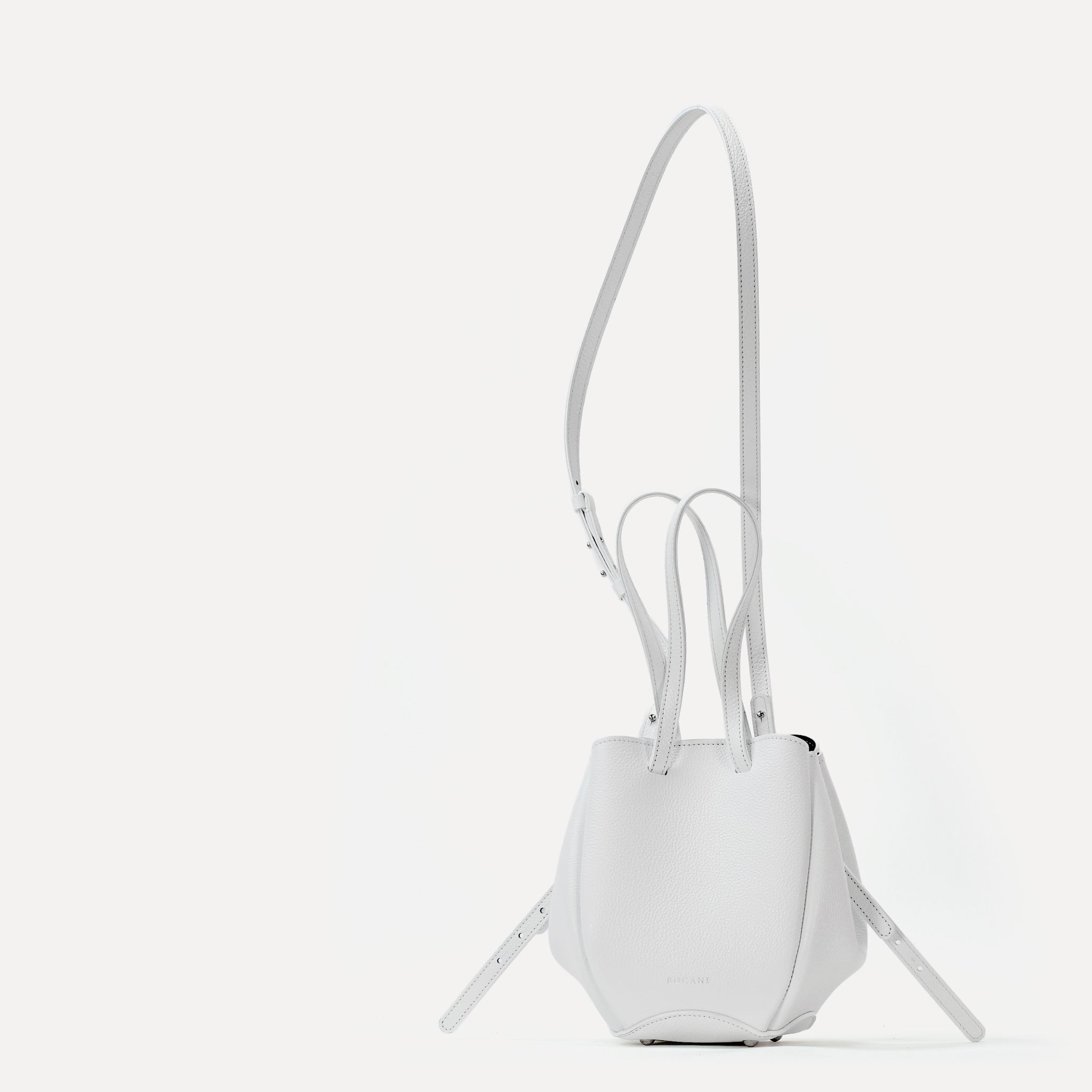 Geanta Mini Pétale, Piele Texturata, Culoare Alb Pur, cu Accesorii