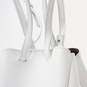 Geanta Mini Pétale, Piele Texturata, Culoare Alb Pur, cu Accesorii