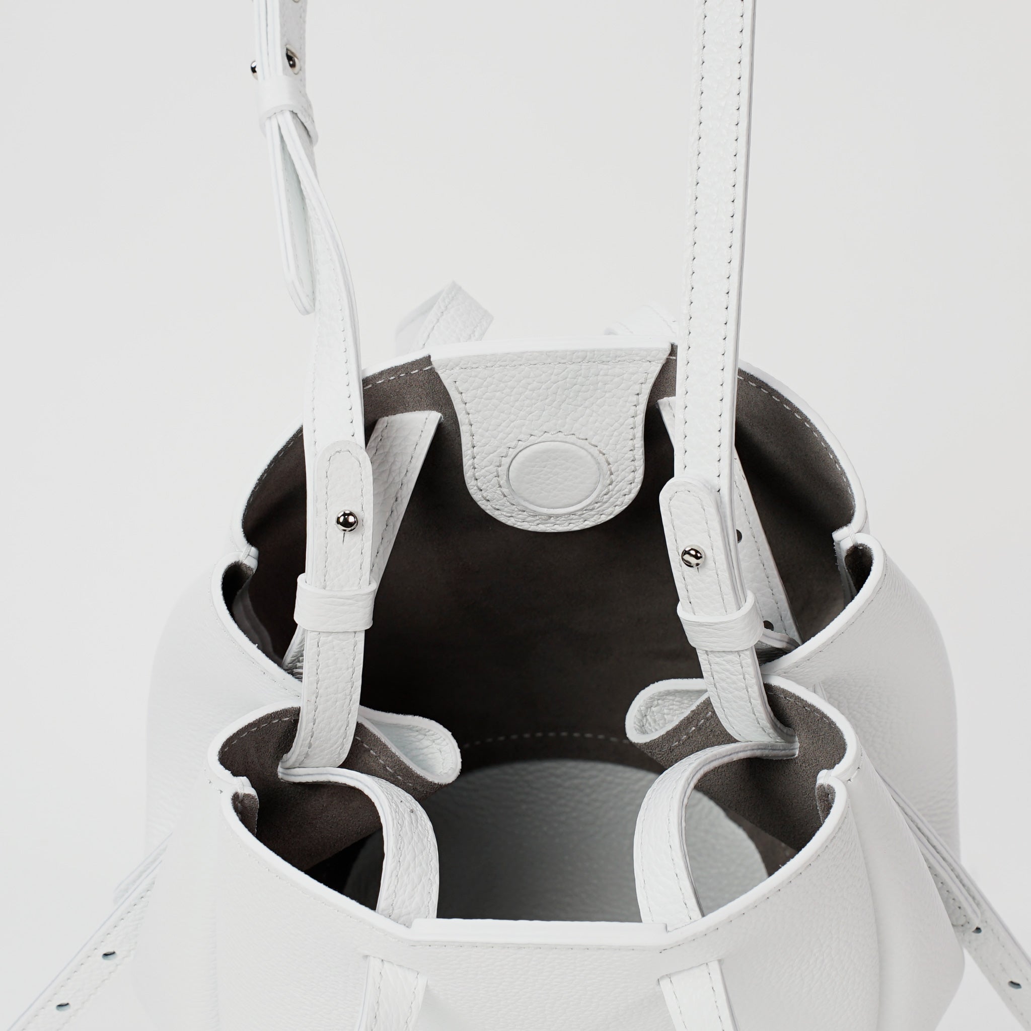 Geanta Mini Pétale, Piele Texturata, Culoare Alb Pur, cu Accesorii