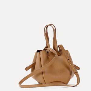 Geanta Bijou Pétale, Piele Texturata, Cappuccino, cu Accesorii