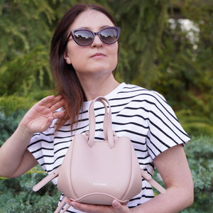 Geanta Bijou Pétale, Piele Texturata, Cappuccino, cu Accesorii