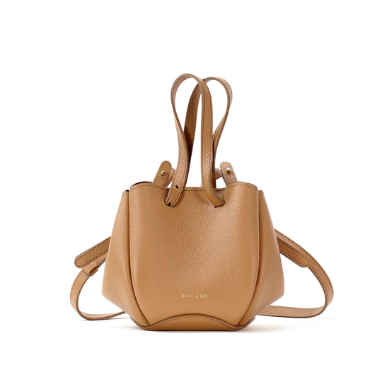 Geanta Bijou Pétale, Piele Texturata, Cappuccino, cu Accesorii