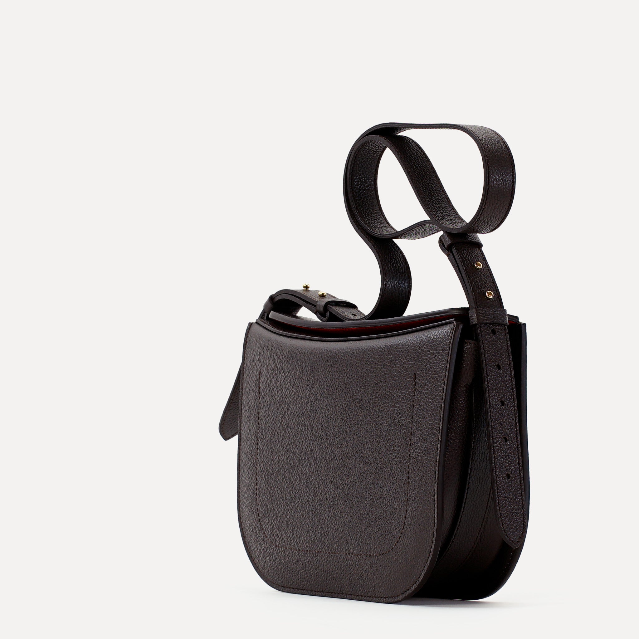 Geanta Midi Demoiselle, Piele Texturata, Chocolat Noir