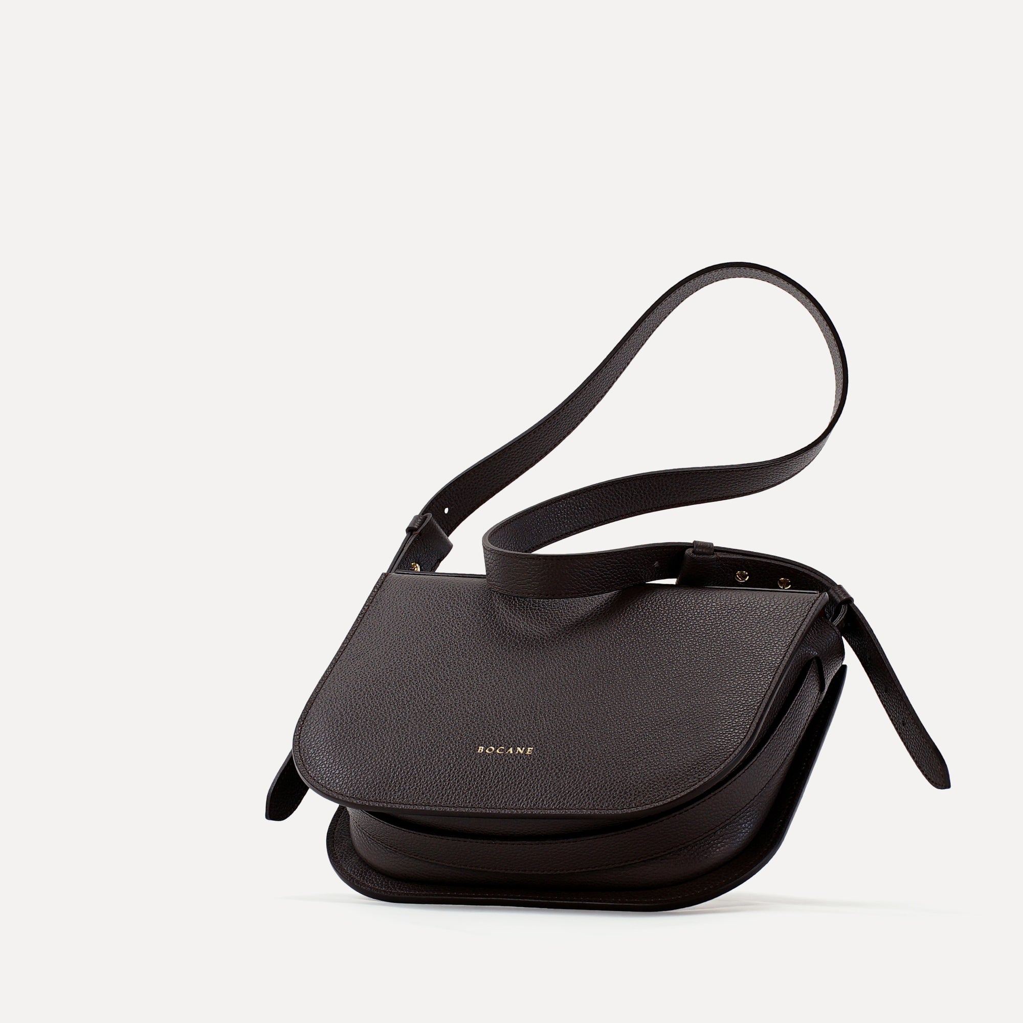 Geanta Midi Demoiselle, Piele Texturata, Chocolat Noir