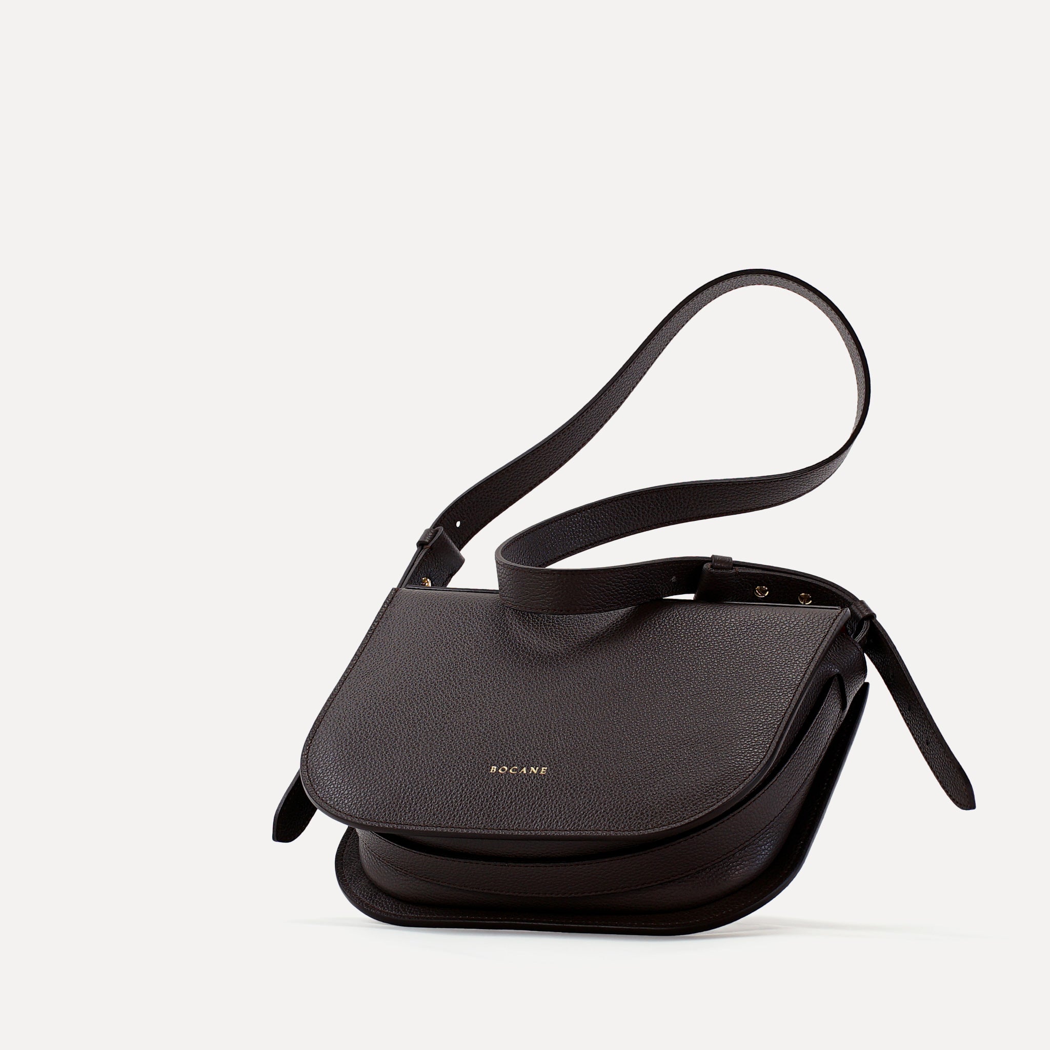 Geanta Midi Demoiselle, Piele Texturata, Chocolat Noir
