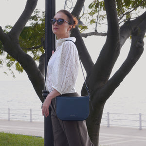 Geanta Midi Demoiselle, Piele Texturata, Albastru Avio