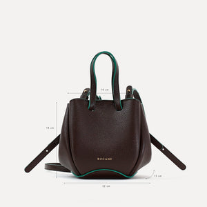 Geanta Bijou Pétale, Piele Texturata, Ciocolata, Contrast Emerald